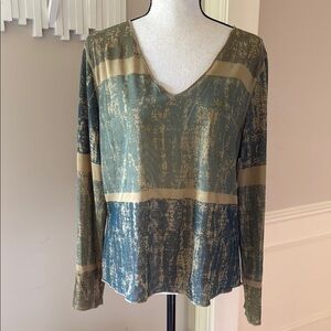 Vintage Y2K 90s Mesh Green Abstract Long Sleeve Top Women's XL